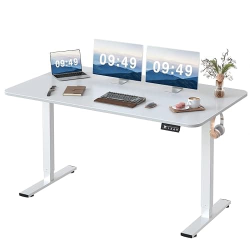 Furmax Electric Height Adjustable Standing Desk Large 55 x 24 Inches Sit Stand up Desk Home Office Computer Desk Memory Preset with T-Shaped Metal Bracket, White - Image 1