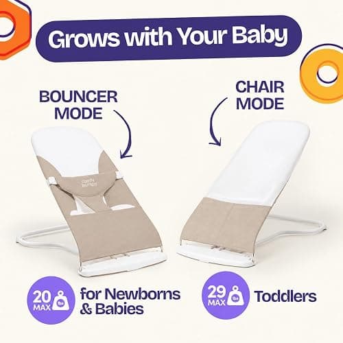 ComfyBumpy Portable Baby Bouncer, Organic Cotton, 3-Position Recline | Breathable Mesh Sides, 8-20 lbs Babies, Foldable Design, 3-Point Harness, Travel Carry Case (Taupe) thumbnail 6