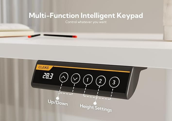 Claiks Electric Standing Desk, Adjustable Height Stand up Desk, 55x24 Inches Sit Stand Home Office Desk with Splice Board, White Frame/White Top thumbnail 9