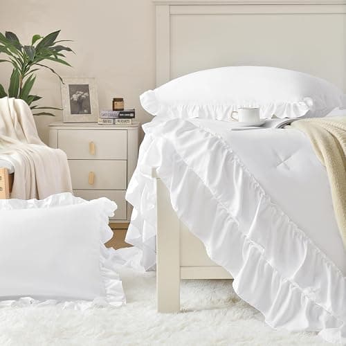 Cupocupa White Full Comforter Set, 3Pcs Comforters Ruffle Farmhouse Bedding Sets Full with Comforter, Lightweight Soft Shabby Chic Bedding Comforter Set Fluffy for All Season (White, F) thumbnail 7