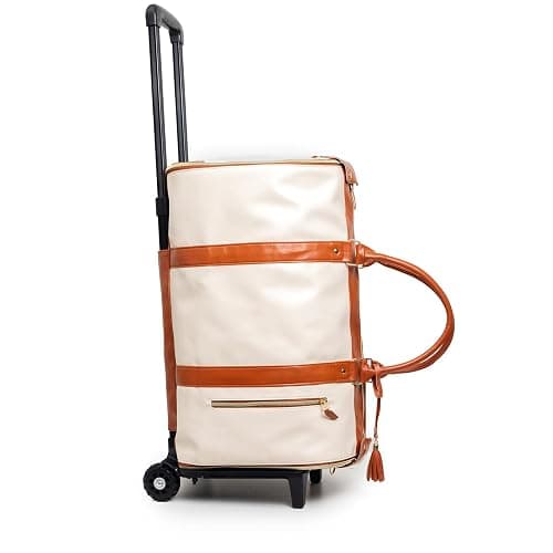 Myjennibag Travel Bag with Wheels, Myjennibag Foldable Travel Bag Carry On, 2 In 1 Convertible Large Pu Leather Waterproof Duffle Bag (White with Wheels) - Image 1