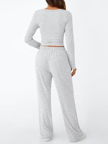 Trendy Queen Women's 2 Piece Matching Lounge Set Long Sleeve Slightly Crop Top Wide Leg Pants Casual Sweatsuit thumbnail 4