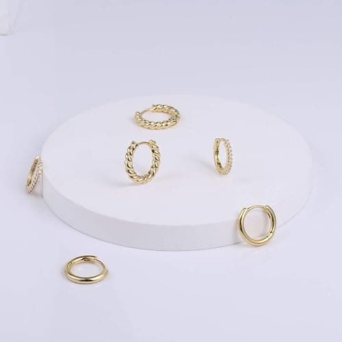 3 Pairs Small Huggie Hoop Earrings Set 14K Gold Hypoallergenic Lightweight Huggie Hoops Earrings for Women Girls thumbnail 7