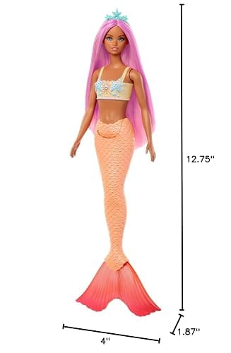 Barbie Mermaid Doll with Pink Fantasy Hair & Headband Accessory, Toy with Starfish-Inspired Bodice & Soft Orange Tail thumbnail 3