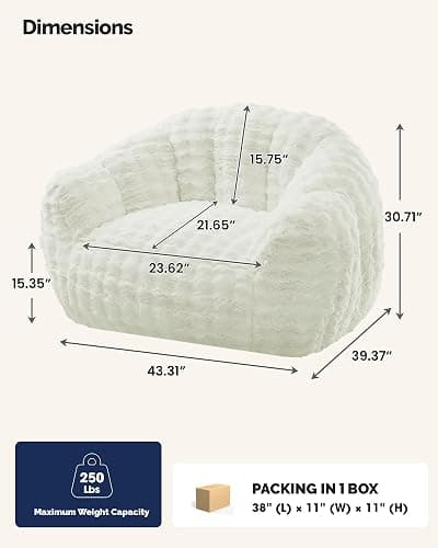 KINGYES Giant Bean Bag Chair, Fluffy Bean Bag Chair with Armrest, Memory Foam Beanbag for Adults, Beige(Pillow not Included) thumbnail 2