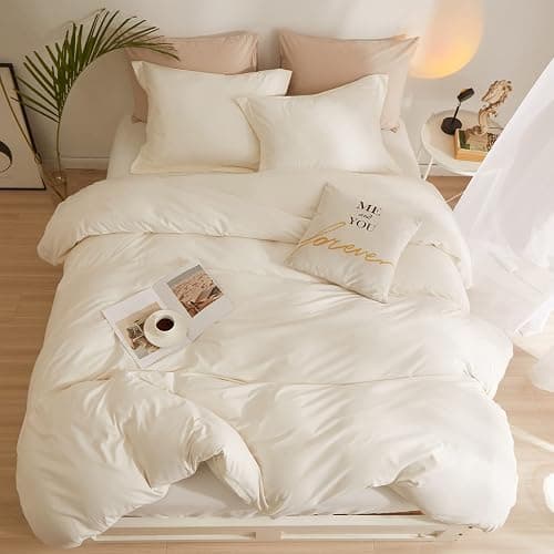 AMWAN Cream White Duvet Cover Full Size Soft Washed Microfiber Ivory Duvet Cover with Zipper Closure Boho 3 Pieces Bedding Set Off White Comforter Cover 1 Cream Duvet Cover 80”x90” with 2 Pillowcases - Full (80"x90") - Cream White thumbnail 4