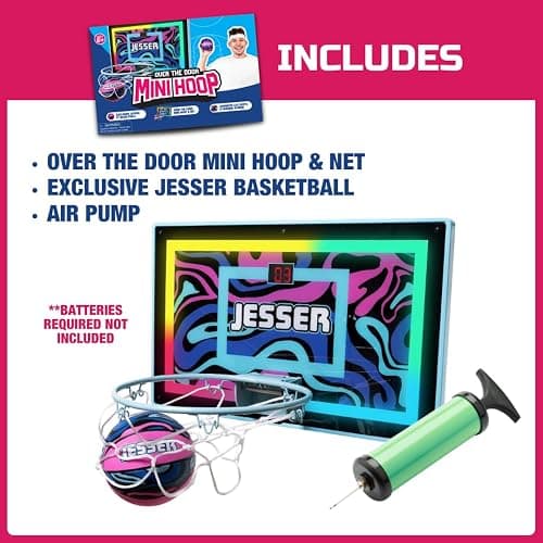 Jesser Hoop Over The Door Mini Basketball Hoop – 2 Gameplay Modes: Shot Clock or Score Keeping, 5" Exclusive Ball, Electric LED Scoring, Net, Air Pump - Indoor Sports Fun for Kids 6+ thumbnail 6