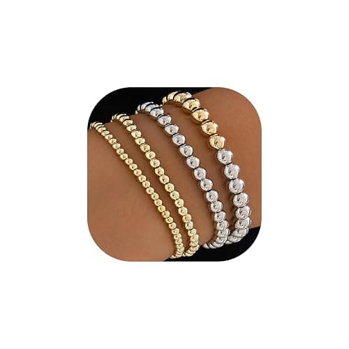 LXSSLY 5Pcs Gold Bead Bracelets Set for Women,14K Gold Plated Stackable Bead Ball Bracelets Set,Adjustable Chunky Bangles Bracelets,Boho Stretch Bead Ball Bracelet for Women - Image 1