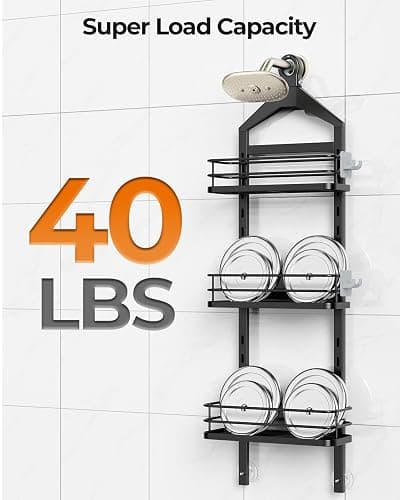 ODesign 3 Tier Height-Adjustable Shower Caddy Hanging Hanger Anti-Swing-Over The Shower Head Caddy-Shower Storage Organizer Bathroom Shelves Basket Shower Caddies-Black,11.9" x 4.84" x 36.2" thumbnail 8
