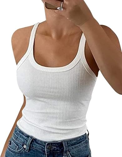 GEMBERA Women Spaghetti Strap Scoop Neck Ribbed Tank Tops Slim Fitted Cotton Camisole Basic Sleeveless Layering Shirts - Image 1
