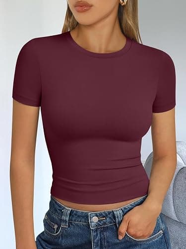 Trendy Queen Womens Short Sleeve T Shirts Summer Crop Tops Basic Slim Fit Gym Workout Y2k Clothes thumbnail 6