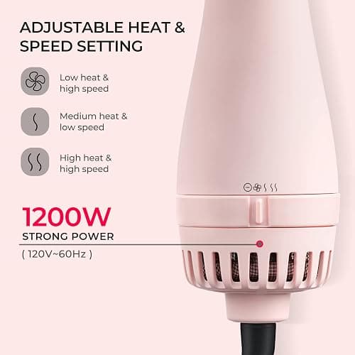 TYMO Pink Volumizer Hair Dryer Brush with Titanium Barrel, 1200W, 3 Speeds, Nylon Bristles, Ionic Technology, Salon Long-lasting Hairstyles, Hot Air Brush for Women, Designed for 120V USA Outlets thumbnail 3
