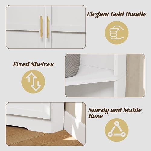67'' Tall Corner Cabinet with Storage Shelves and 4 Doors, Modern Storage Cabinet with Barn Door Design, Home Space Saver for Living Room, Kitchen, Bathroom, Laundry Room, White thumbnail 5