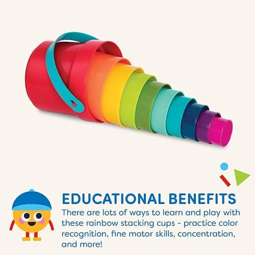 Battat – Stacking Toy – Educational & Dexterity Toy – Nesting Cup Playset – Water & Beach Toys – 18+ Months – Stack Up Cups, Medium, 10 Pieces Set thumbnail 3