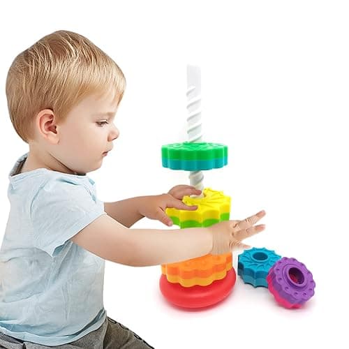 LUCKFUTURE Spinning Stacking Toys, Educational Toddler Toy Stacking Rings Baby Toys, Montessori Toy for Girls and Boys, Spin Gears Christmas Birthday Gift for 1-3 Year Old thumbnail 6