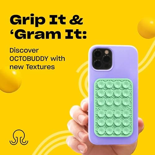 OCTOBUDDY Textures Mermaid Dragon - Silicone Suction Phone Case Adhesive Mount - Hands-Free Grip with 24 Suction Cups for Videos & Selfies - 2.6" x 3.9",Green Ash thumbnail 2