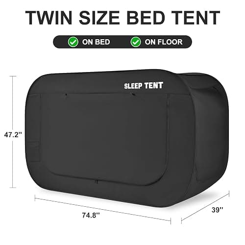 Bed Canopy Bed Tent Dream Tents Privacy Space Twin Size Sleeping Tents Indoor Pop Up Portable Frame Curtains Breathable with Mosquito Mesh Window for Kids and Adult (Mattress Not Included) Black thumbnail 2