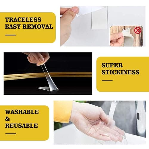 Double Sided Mounting Tape,1.2" x 200",Heavy Duty Removable Nano Adhesive Tape for Walls,Adhesive Strips Strong Sticky Gel Grip Tape,Transparent Poster Tape Wall Tape for Picture Carpet Decoration thumbnail 3