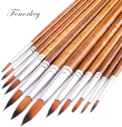 FENORKEY Artist Watercolor Paint Brushes, Round Pointed Tip Paint Brushes Set, 12pcs Different Sizes Detail Paint Brush for Watercolor, Acrylics, Ink, Gouache, Oil, Tempera (Brown) thumbnail 8