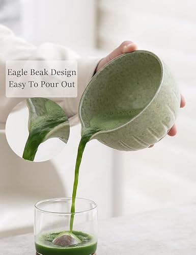 TANG PIN Matcha Set - Match Bowl with Spout and Whisk, 15 OZ, Matcha Scoop | Matcha Whisk Stand (Chasen Holder) - 4pc Perfect Matcha Kit for Matcha Tea Ceremony (Mottled Green) - Mottled Green thumbnail 5