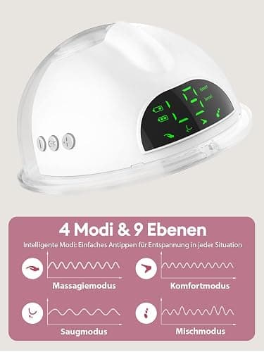 Lulia Tire Lait Electrique Main Libre avec 4 Modes, 9 Niveaux, Forte Aspiration de 350mmHg, Sans BPA, Portable Tire-lait avec Bride de 17/19/21/24 mm (2 Paquets, Blanc) thumbnail 3