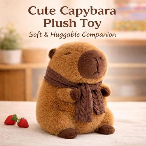 lovlaugh 11 Inch Capybara Plush Toy with Scarf - Cute Stuffed Animal with Knitted Winter Scarf, Soft Huggable Plushie, for Kids Girls Boys thumbnail 7