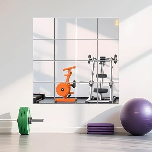 Ruomeng Home Gym Mirrors 12" x 12" x 16Pcs Wall Mounted Mirror Glass Frameless Full Length Mirror Tiles for Home Gym, Bedroom, Door & Bathroom - Image 1