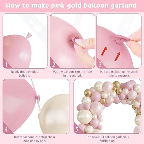 Pink and White Gold Balloon Arch Kit, Double Stuffed Pearl White Pastel Light Pale Pink Champagne Gold Balloons Garland Kit for Wedding Bridal Shower Birthday Party Decorations for Women thumbnail 4