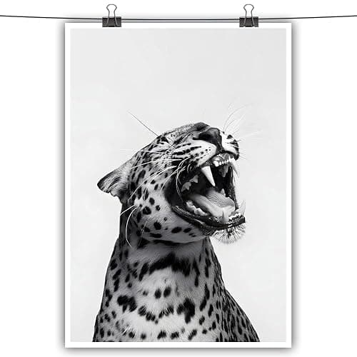 Funny Animal Posters Black and White Leopard Roaring Wall Art Vintage Cheetah Decor Trendy Print Canvas Eclectic Wildlife Aesthetic Prints for Living Room Bedroom Bathroom Poster 12x16in Unframed thumbnail 4