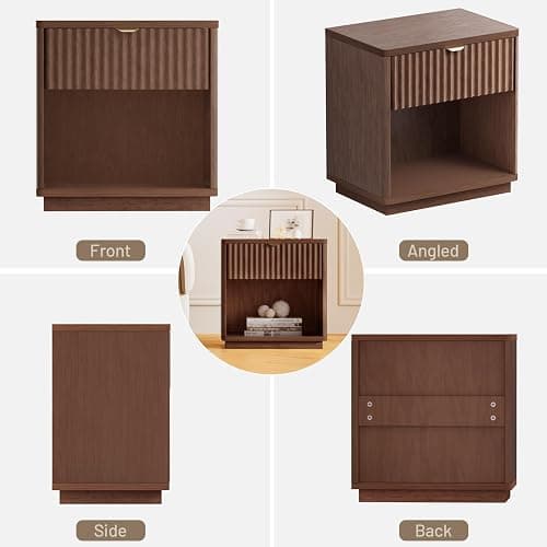 SnuHome Nightstands Set of 2, Nightstand with Drawers Bedside Table End Table, Modern Fluted Nightstand Bed Side Table for Bedroom Living Room Home Office (Brown) thumbnail 9
