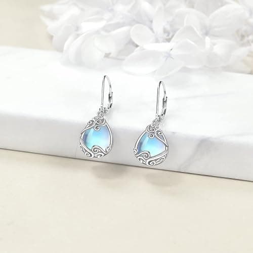 Moonstone Filigree Drop Dangle Teardrop Earrings 925 Sterling Silver Moonstone Leverback Earrings for Women Jewelry Gifts thumbnail 3