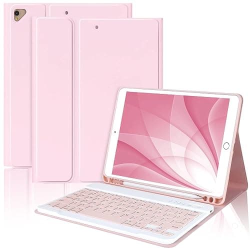 MMK for iPad 9th Generation Case with Keyboard, for iPad 8th 7th Generation Case with Keyboard (Wireless Detachable & Pencil Holder), iPad 10.2"/iPad Air 10.5"(3rd Gen)/iPad Pro 10.5" (Pink) - Image 1
