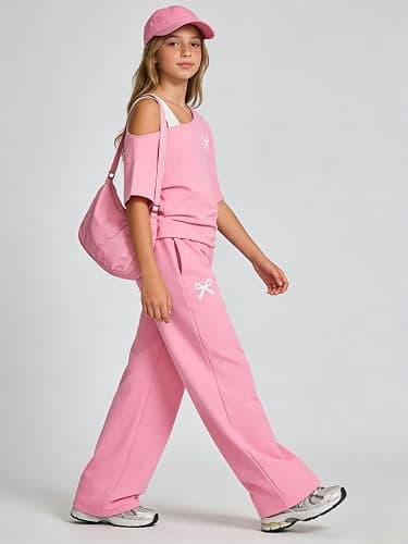 Kxuryueo Teen Girls Clothes Off the Shoulder Top and Wide Leg Pants Matching Outfit Set with Pockets Size 7-16 thumbnail 4