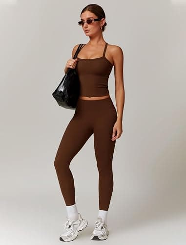 QBGJTD Womens Workout Sets Two Piece Cross Back Tank Top Matching High Waist Leggings Sets Gym Outfits Work Out Clothes thumbnail 3
