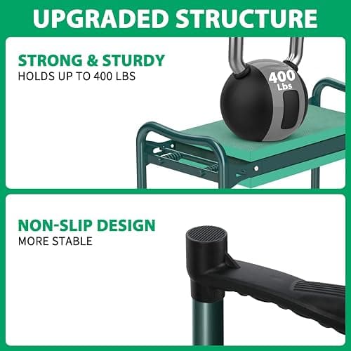 TomCare Garden Kneeler and Seat 10.64” Wider Larger Soft Kneeling Pad Garden Bench with 2 Large Tool Pouches Heavy Duty Garden Stool Foldable Tools Gardening Gifts for Women Men Gardeners thumbnail 3