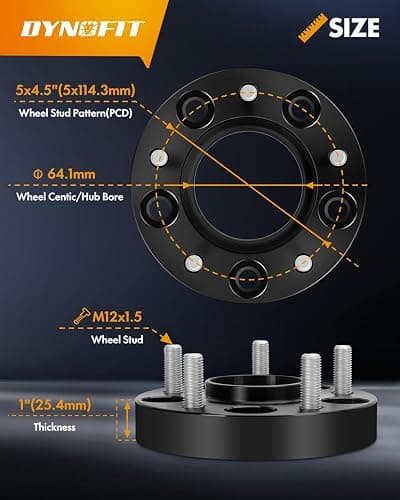 dynofit 5x4.5 Hubcentric Wheel Spacers 1" for Hon-da Accord Civic Acura CR-V HR-V Element Crosstour | Set of 4pcs 25mm Wheel Adapter for TL TLX CSX ILX TSX CL 64.1mm Bore M12x1.5 Studs thumbnail 2