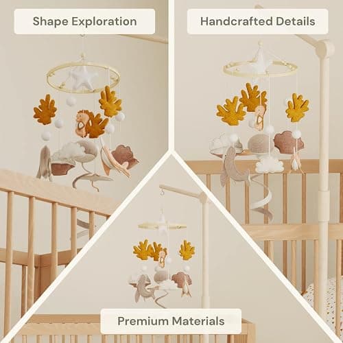 Baby Mobile for Crib – Handmade Ocean Baby Crib Mobile with Seahorse, Shell & Stingray, Nursery Mobiles with Beech Wood Ring, Mobile for Crib Hanging Toy, Neutral Felt Mobile for Bassinet Decor thumbnail 5