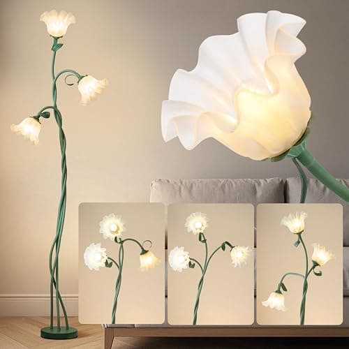 Vintage 3 Head Flower Floor Lamp, LED Standing Lamp for Living Room with E26 Bulb 3 Color Modes Flexible Gooseneck Tall Lamp for Home Bedroom,Corner,Reading | Flexible Gooseneck, Bulb Included, 3 Color Temperatures Vintage Reading Lamp for Bedroom, Corner, Home (Green) - Image 1
