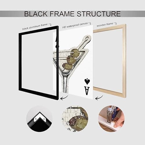 xbsifyiooa Mosaic Dirty Martini Canvas Wall Art, Black White Ace Playing Card Poster, Vintage Olive Martini Bar Cart Wall Decor, Funky Alcohol Cocktail Print Poker Painting 8x12in Unframed thumbnail 3