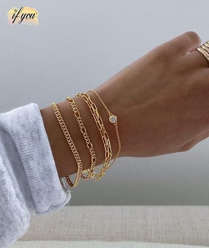 Gold Bracelets Set for Women Trendy, 14K Real Gold Plated Jewelry for Women Dainty Chain Bracelet Stack, Non Tarnish Gold Stackable Bracelets Pack Fashion Accessories Gifts thumbnail 2