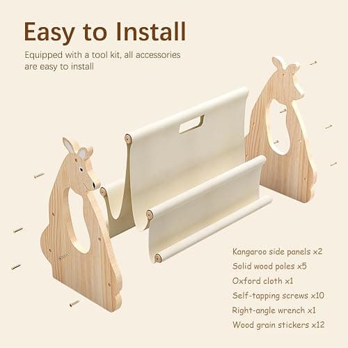 Lullulii Double Sided Kids Bookshelf – 2 Tier Portable Toddler Bookshelf, Book Shelf for Kids Rooms & Playroom, Cute Kangaroo Design Wooden Montessori Baby Bookshelf,Toddler Book Display Shelves thumbnail 4