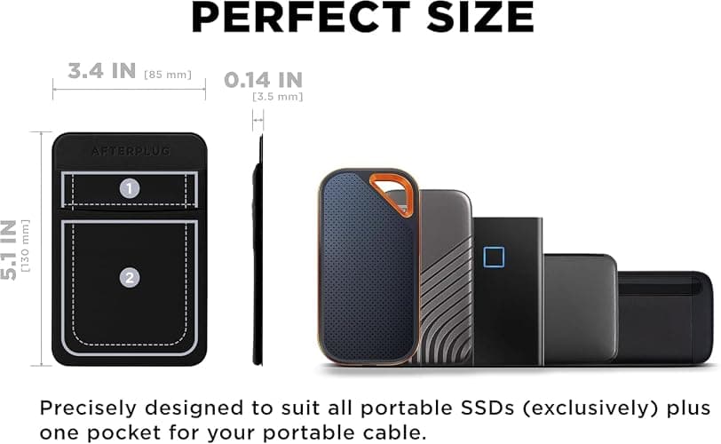 Afterplug 2-Pocket Adhesive Pouch for Laptop, Compatible with External Portable SSD, Magic Mouse, USB Cable and More - Black thumbnail 2