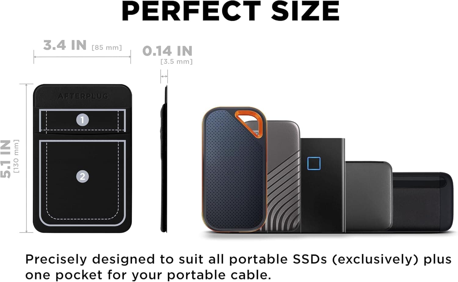 Funda Adhesiva de 2 Bolsillos para Disco Duro de Laptop, Bolsa Reutilizable que se Adhiere para SSD Externo Portátil, HDD, Ratón Delgado y Cables (Pequeño - Cabe SSD) thumbnail 2