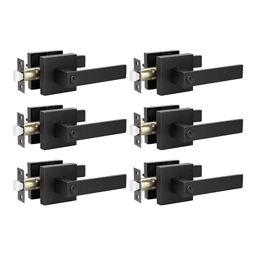 KNOBWELL 6 Pack Door Handles Black, Privacy Door Lever Bed and Bath Leverset Lockset, Left or Right Handing, Matte Black Finish - Image 1