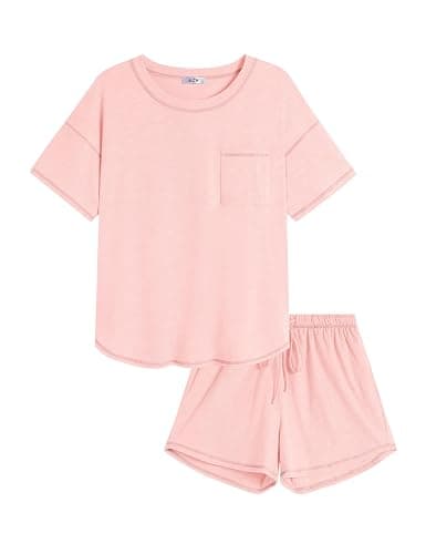 KCW Pajamas for Women Set 2 Piece 100% Cotton Lounge Sets Short Sleeve Top and Shorts Pj Set Sleepwear Outfits - Size Large thumbnail 5