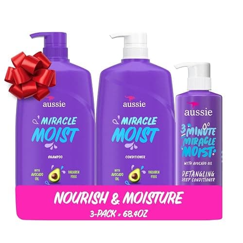 Aussie Miracle Moist Shampoo and Conditioner with 3 Minute Miracle Deep Conditioner, Avocado & Jojoba Oil, Paraben-Free, Moisturizes & Detangles, All Hair Types, Citrus Floral Scent, 3 Pack 68.4 Fl Oz - Image 1