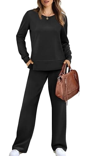 WIHOLL Women's 2 Piece Lounge Sets Sweatshirt Casual Travel Outfits Fashion Wide Leg Tracksuit Cozy Sweatsuits thumbnail 2
