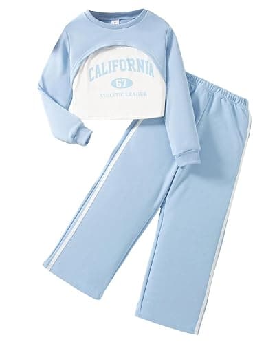 YOURUIKEY Girls 3 Piece Outfits Long Sleeve Crop Shirts & Cami Tops & Sweatpants Sets Fall Clothes Size 8-14Y thumbnail 5
