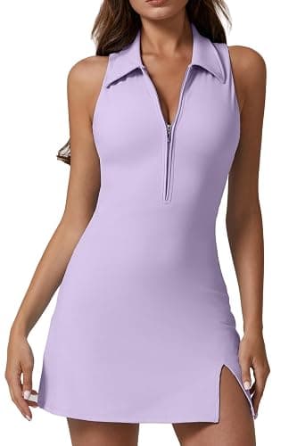 QINSEN Womens Zip Front Tennis Dress Polo Collar Racer Back Workout Golf Dresses Build in Shorts with Pockets - Image 1