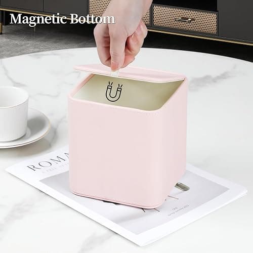 MEIBOOCH PU Leather Tissue Box Cover with Magnetic Closure, Square Tissue Box Holder with Rounded Edges Design (Pink, Square) thumbnail 4
